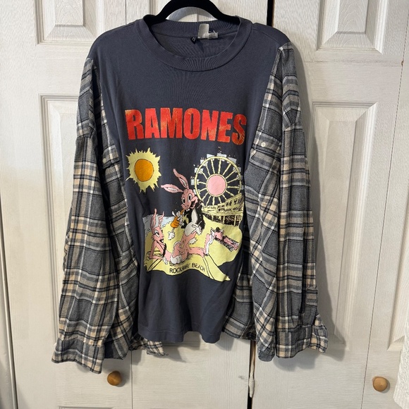 Tops - Ramones Upcycled Graphic T-Shirt & Flannel - Read Measurements for Accurate Sz
